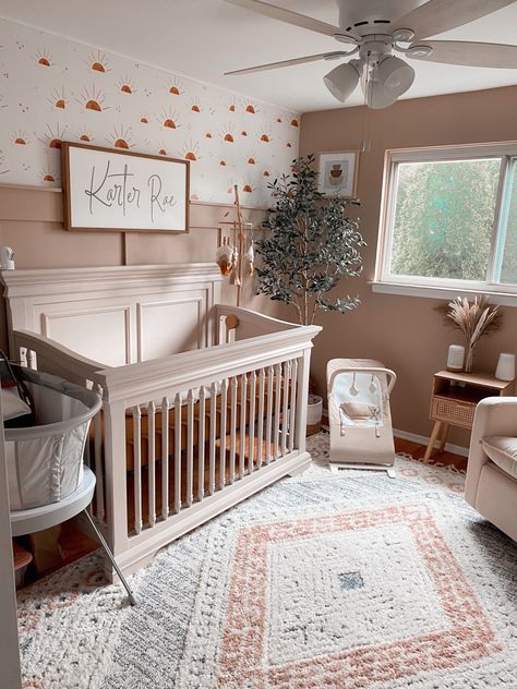 Beige Crib, Nursery Earthy Tones, Cream Boho Nursery, Muted Tones Nursery, Sienna Nursery, Terracotta Boho Nursery, Cream Crib Nursery, Boho Nursery Wall Color, Pink And Rust Nursery