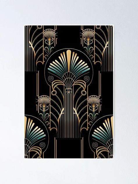 "Bohemian Luxury Gold Teal Art Deco Ornament Pattern On Black" Poster for Sale by artsandsoul | Redbubble Teal Art Deco, Teal Aesthetic, Teal Art, Black Poster, Ornament Pattern, Dark Teal, Dark Navy, Sale Poster, Art Projects