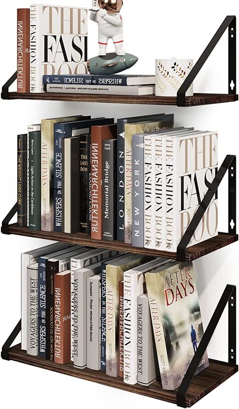 Amazon.com: BAMEOS Floating Shelves Rustic Wood Wall Shelf Set of 3, Small Bookshelf for Living Room, Office, and Bedroom, with Metal Bracket : Tools & Home Improvement Floating Shelves Rustic, Floating Books, Bookshelves In Bedroom, Wall Decor Storage, Rustic Wood Wall, Small Bookshelf, Rustic Wood Walls, Bamboo Wall, Wood Wall Shelf