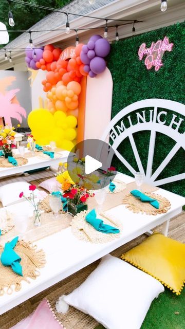 Moonchild Prop Rentals, LLC on Instagram: "Vibing with this set up 😎 my obsession is endless ✌🏽 😎 
Coachella theme party 🎡 2️⃣0️⃣2️⃣2️⃣ 🎉
No, I can’t get over it.
You need a set up like this!
•
•
•
•
•
•
•
•
•
•
#smallbusiness #luxurypicnic #bridalshower #babyshowers #birthday #engagement #proposal #wedding #specialevents #balloongarland #backdrop #rentals #atlanta #balloonartist" Coachella Theme Party, Coachella Theme, Proposal Wedding, Prop Rental, Engagement Proposal, My Obsession, Moon Child, Balloon Garland, Over It