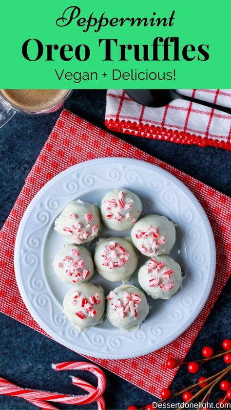 You are going to love this recipe for Dairy Free Peppermint Oreo Truffles! They are so easy to make and require only 5 ingredients. These delicious vegan treats are perfect to take to your next Christmas party or holiday gathering. No one will guess that these peppermint oreo truffles are dairy-free and vegan! #dairyfree #Dairyfreedessert #vegantreats #easyvegan #veganrecipe #oreotruffles Vegan Christmas Truffles, Dairy Free Truffles Recipe, Mint Oreo Truffles, No Bake White Chocolate Peppermint Oreo Truffles, Vegan Peppermint Truffles, Dairy Free White Chocolate, Plant Based Dessert Recipes, Healthy Holiday Treats, Vegan Holiday Recipes