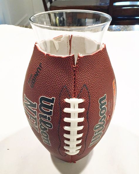 DIY Football Vase - The Cofran Home Football Vase, Football Centerpieces, Football Night, Football Banquet, Football Diy, Football Crafts, Football Decor, Vintage Milk Can, Football Tailgate