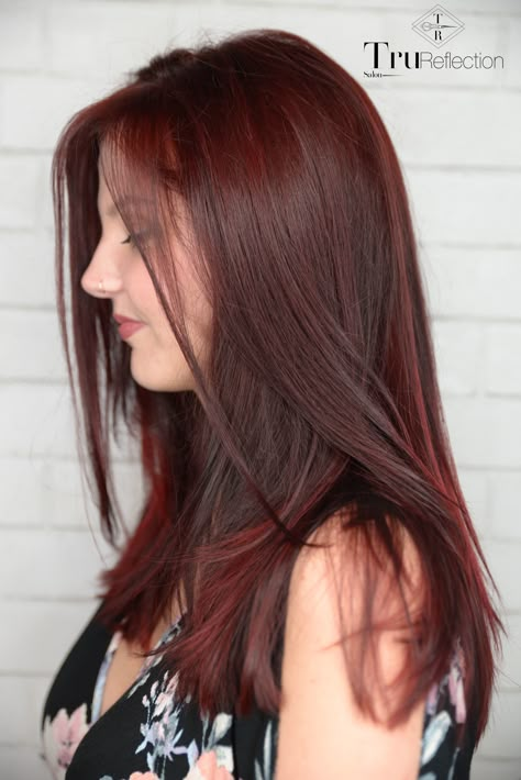 Red hair, bright red hair, rich reds, fall colors, Indianapolis Salon  Stylist: Sheena VanHook Natural Red Color Hair, Mid Red Hair, Ref Hair Color Red, Red Cool Tone Hair, Mahogany Red Hair Color, Bright Winter Red Hair, Red Chestnut Hair, Cherry Red Hair Straight, Hair Color Red