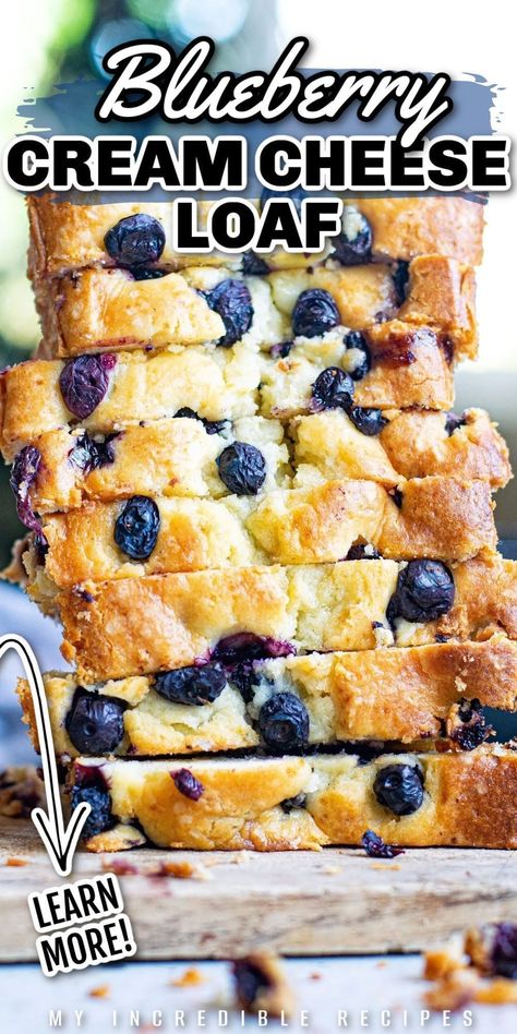 Simple Baked Goods Recipes, Blueberry Bread Recipe Moist, Blueberry Cream Cheese Loaf, Blueberry And Cream Cheese, Cream Cheese Loaf, Cheese Loaf, Dessert Loaf, Blueberry Loaf Cakes, Blueberry Desserts Recipes