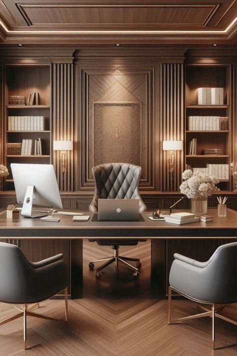 Discover opulent furniture, warm lighting, and carefully curated décor that balance style and function. Office Interior Design Lawyer, Lawyer Office Design Modern, Md Cabin Design, Lawyer Room, Md Cabin Interior Office Modern, Ceo Cabin, Chairman Office, Director Room, Executive Office Design Interior