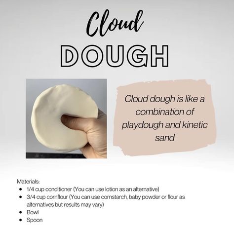 Cloud Dough No Cornstarch, Cloud Dough Recipes, How To Make Clouds, Cloud Dough, Food Colouring, Baby Lotion, Slime Recipe, Baby Powder, Baby Learning