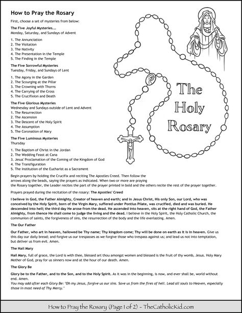 How to Pray the Rosary Prayers Kids Coloring Page 1 Mysteries Of The Rosary Printable, Rosary Coloring Page, Praying The Rosary Catholic, Rosary Prayers, Rosary Mysteries, Rosary Prayers Catholic, Saying The Rosary, Pray The Rosary, Catholic Education