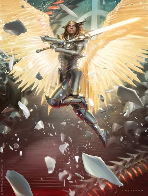 Cynthia Sheppard, Female Heroes, Mtg Cards, Machine Art, Dnd Campaign, Mtg Art, Angel Warrior, Female Character Concept, Magic The Gathering Cards