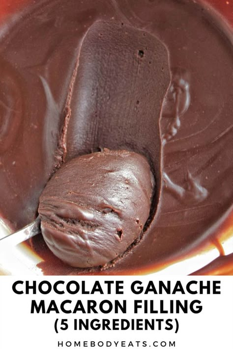 a bowl of ganache that has been scooped with a spoon. Chocolate Ganache For Macarons, Ganache For Macarons, Macarons Filling Recipe, Macaroon Filling, Ganache Macaron, Nutella Ganache, Chocolate Macarons, Macaron Filling, Chocolate Ganache Recipe