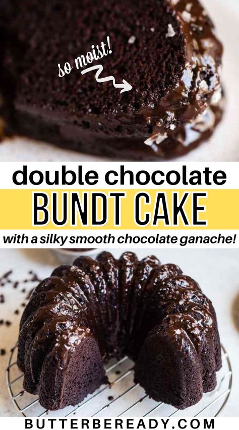 A supremely moist, rich, and intensely flavored double chocolate bundt cake paired with a silky smooth chocolate ganache glaze; all made in ONE BOWL! This double chocolate bundt cake is super easy to make and there are really fantastic elements in this bundt cake recipe that give you a bakery-style cake. Perfect for summer celebrations, chocolate lovers, and the holidays! Ganache Glaze, Chocolate Ganache Glaze, Bakery Style Cake, Cake Bundt, Black Cocoa, Chocolate Bundt, Chocolate Bundt Cake, Cupcake Recipes Chocolate, Bundt Cakes Recipes