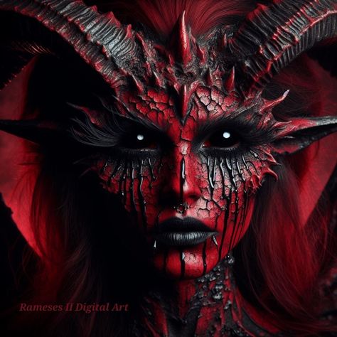 Dark Demon Costume, Red Skull Makeup, Demonic Makeup Female, Demonic Medusa Tattoo, Demon Makeup Scary, Krampus Makeup, Scary Makeup Looks Demon, Demon Makeup Female, Female Devil