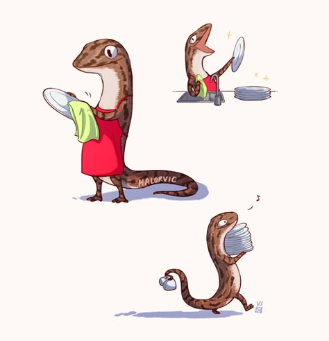 We walk forever in circles on this well-worn path Cute Lizard, The Dishwasher, Cute Reptiles, Animal Doodles, Eclectic Art, Skyfall, Game Character Design, Newt, Arte Animal