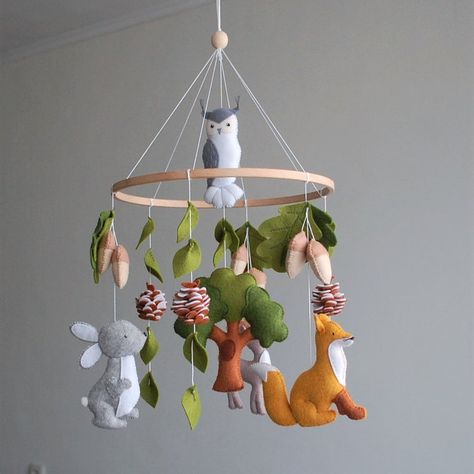 Hanging Crib Mobile, Forest Nursery Decor, Hanging Crib, Woodland Mobile, Beautiful Leaves, Cot Mobile, Forest Baby, Diy Bebe