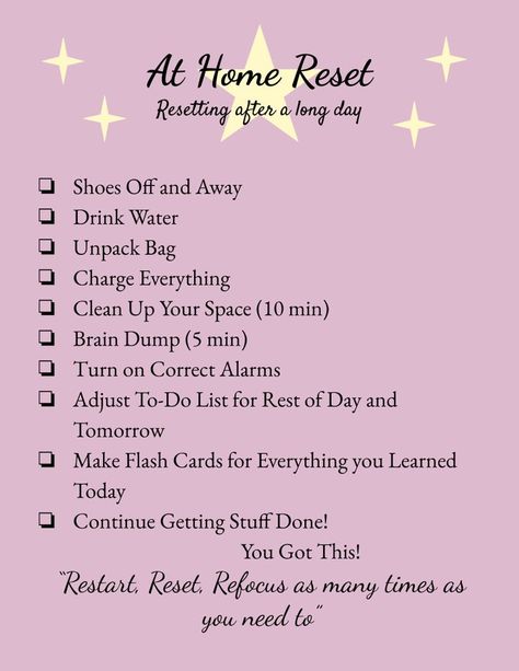 School Habits, Home Reset, Reset Routine, What Is Mindfulness, Dbt Skills, After School Routine, Things To Do Alone, Self Care Bullet Journal, Work Routine