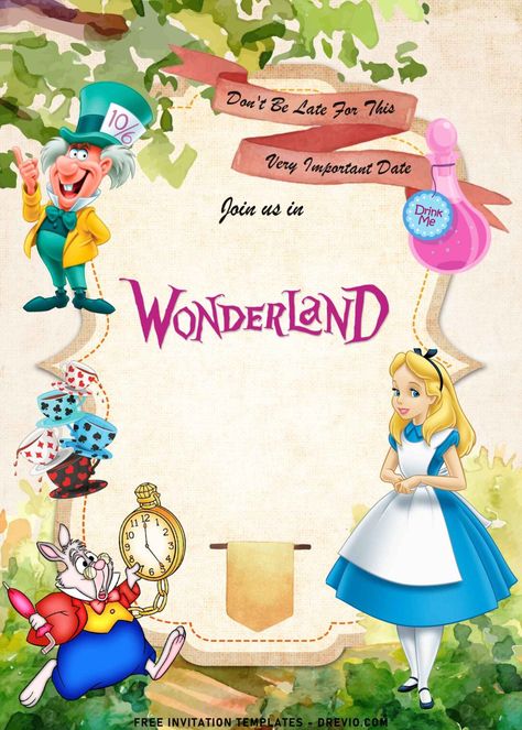 Wonderland Party Invitations, Alice In Wonderland Invitations, Wonderland Invitation, Alice In Wonderland Party Ideas, Disney Party Ideas, Vintage Birthday Parties, Wonderland Party Ideas, Animal Theme Birthday, Alice In Wonderland Tea Party Birthday