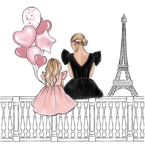 Cute mom and daughter art print available for purchase on my Etsy shop (link in bio). It could be a nice gift for Mother’s Day 💕 . . .… Cute Mom And Daughter, Mother And Daughter Drawing, Mother Daughter Art, Iris Painting, Its A Girl Balloons, Girly Drawings, Mommy Daughter, Mom Art, Mom And Daughter