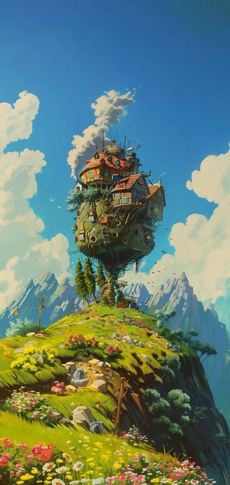 Studio Ghibli Wallpaper Vertical, Phone Backgrounds Ghibli, Fall Ghibli Wallpaper, Miyazaki Art Studio Ghibli, Studio Ghibli Oil Painting, Gibi Studio Wallpaper, Ethereal Digital Art, Studio Ghibli Illustration Art, Solarpunk Aesthetic Wallpaper