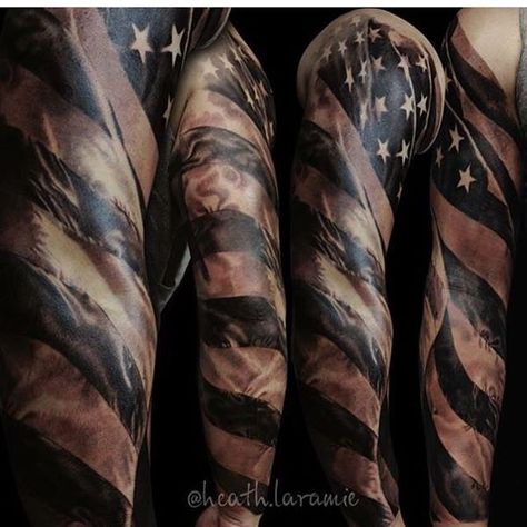 Flag Sleeve Tattoo, Military Sleeve Tattoo, American Flag Sleeve Tattoo, Police Tattoo, American Flag Tattoos, Shoulder Armor Tattoo, Navy Tattoos, Flag Tattoos, Patriotic Tattoos