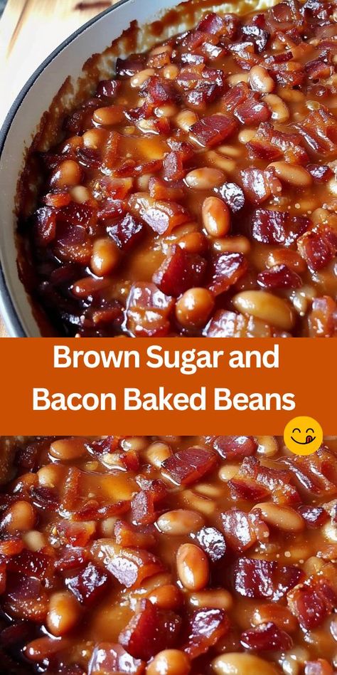 Looking for a delicious side dish for your next BBQ or gathering? Try these flavorful Brown Sugar and Bacon Baked Beans! Made with savory baked beans, sweet brown sugar, tangy ketchup and mustard, and topped with crispy bacon, this dish is sure to be a hit. Easy to make and packed with flavor, it's the perfect addition to any meal. Bacon Baked Beans, Pork And Beans, Easy Baked Beans, Baked Beans With Bacon, Baked Bean Recipes, Green Bell Pepper, Bacon Recipes, Side Recipes, Holiday Cooking