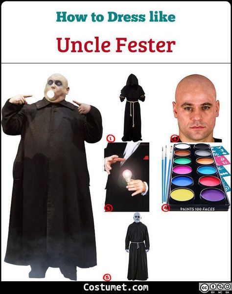 Uncle Fester (Addams Family) Costume for Cosplay & Halloween 2020 Fester Costume, Uncle Fester Costume, Addams Family Costume, Fester Addams, Addams Family Halloween Costumes, Uncle Fester, Family Cosplay, Addams Family Costumes, Running Jokes