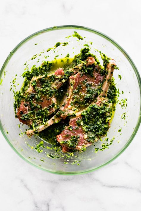 Lamb Chops With Mint Sauce, Lamb Chop Recipes With Mint, Mint Lamb Chop Recipes, Lamb Chimichurri Recipe, Chimichurri Lamb Chops, Lamb Chops With Mint Jelly, Mint Lamb Chops, Lamb Steak Marinade Recipes, Mint Pesto For Lamb