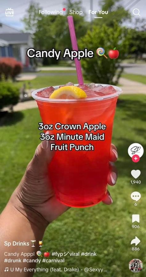 Candy Apple Alcohol Drinks, 21st Birthday Mixed Drink Ideas, Easy Fun Alcoholic Drinks, Drinks To Try On Your 21st, Cute Liquor Drinks, Good Fruity Alcohol Drinks, Fun Alcoholic Drinks Recipes, Good Alcoholic Drinks Easy, Tailgating Drinks Alcohol