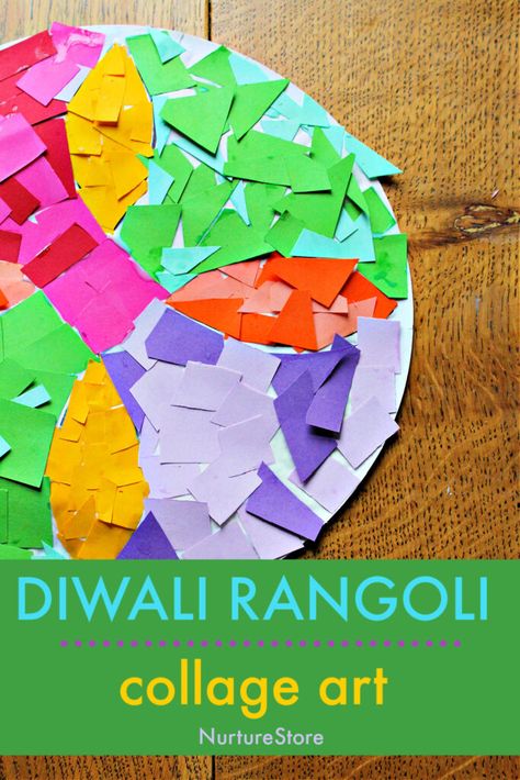 Simple rangoli craft collage art - NurtureStore Rangoli Craft For Kids, Diwali Activity For Kids, Rangoli Craft, Diwali Craft Ideas, Diwali Craft For Children, Indian Festival Of Lights, Diwali Crafts, Diwali Activities, Indian Rangoli Designs