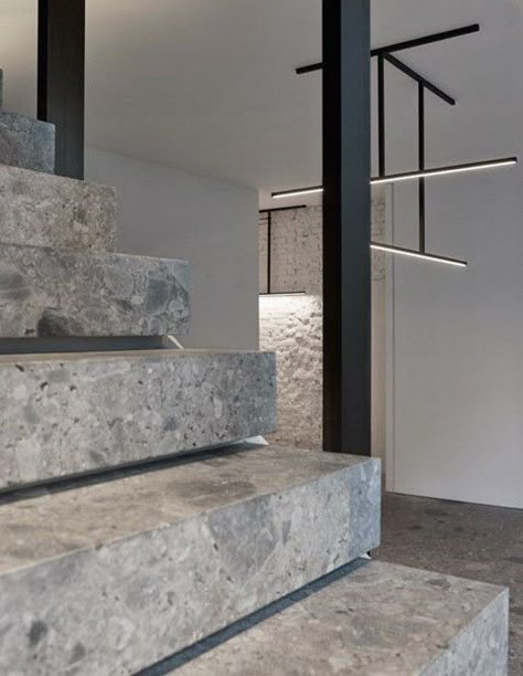 Staircase Lighting Ideas, Led Stair Lights, Tumbled Marble Tile, Stairs Design Interior, Interior Staircase, Marble Stairs, Stone Stairs, Concrete Stairs, Stairway Design