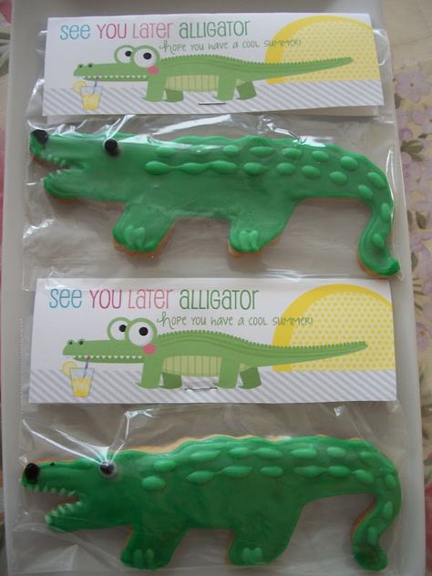 See you later alligator - Have a cool summer.  These were a hit for Brooklyn's class. I loved making them. Alligator Cookies, Classmates Gifts, Later Alligator, See You Later Alligator, Printable Ideas, School Treats, Kids Class, End Of School Year, Class Gift