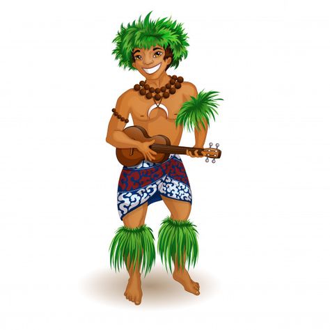 A man in hawaiian clothes with a ukulele in his hands. Premium Vector | Premium Vector #Freepik #vector #flower #music #travel #summer Hawaian Costume, Hawaiian Man, Hawaiian Clothes, Hawaiian Costume, Ori Tahiti, Hawaiian Ukulele, Tahitian Dance, Polynesian Dance, Hawaiian Woman