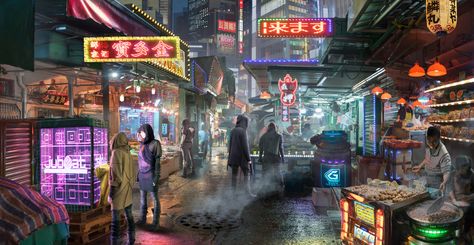 Cyberpunk Slums Concept Art, Cyberpunk Market, Future Dystopia, Ville Cyberpunk, Punk Rocks, Sci Fi City, Sci Fi Environment, Cyberpunk Aesthetic, Cyberpunk City