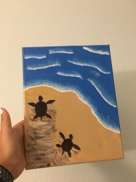 Turtle Painting Acrylic, Beach Turtle, Sea Turtle Painting, Cute Easy Paintings, Sky Art Painting, Cute Canvas Paintings, Turtle Painting, Cute Paintings, Cute Canvas