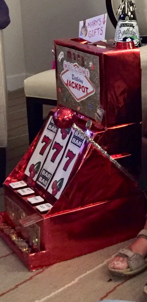 Diy Slot Machine, Elvis Vegas, Happy Birthday Mary, Adult Birthday Party Ideas, Casino Theme Party, Moms 60th, Casino Theme Party Decorations, Las Vegas Party, Valentine Diy Crafts