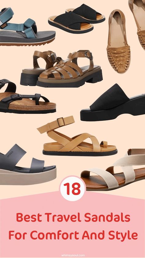 As a full fledged wanderlust babe, finding the best comfortable walking sandals for warm weather trips was a top priority for me a few years back when I really started jet-setting all over.  I value style and looking put together on trips, but I'm also in my 30's and need a sturdy sandal that supports my arches and can carry me literally all day and all over a city. Comfortable Sandals For Women Work, Walking Sandals Women Comfortable, Comfortable Walking Sandals For Women, Best Walking Sandals For Europe, Comfortable Black Sandals For Walking, Casual Walking Sandals, Best Sandals For Walking Travel Shoes, Travel Sandals Women, Shoes For Travel Walking