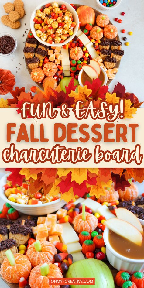 Create a Fall Dessert Charcuterie Board that’s festive and perfect for fall parties! Mix seasonal treats and fresh fruit for a sweet dessert experience! Cute fall treats like pumpkin mandarin oranges and Nutter Butter acorn cookies are perfect to add to this dessert charcuterie board. This board brings everyone together to enjoy and celebrate fall with every bite. Perfect for hosting, it will surely be the highlight of your autumn celebrations! Sweet Fall Charcuterie Board, Fall Charcuterie Dessert Board, Fruit Charcuterie Board Thanksgiving, Cookie Charcuterie Board Thanksgiving, Thanksgiving Dessert Charcuterie Boards, Thanksgiving Candy Charcuterie Board, Dessert Charcuterie Board Thanksgiving Theme, Friendsgiving Dessert Charcuterie Board, Fall Buttercream Board