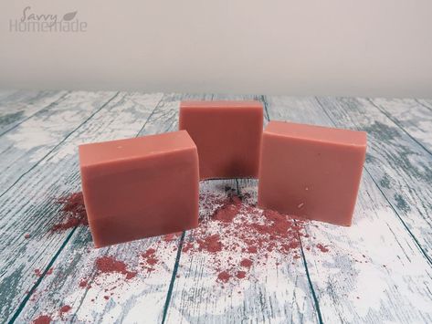 my pretty in pink clay soap recipe Homemade Loofah Soap, Clay Soap Recipe, Organic Soap Recipe, Castile Soap Recipes, Homemade Shampoo Recipes, French Pink Clay, Rose Geranium Essential Oil, Handmade Soap Recipes, Cold Process Soap Recipes