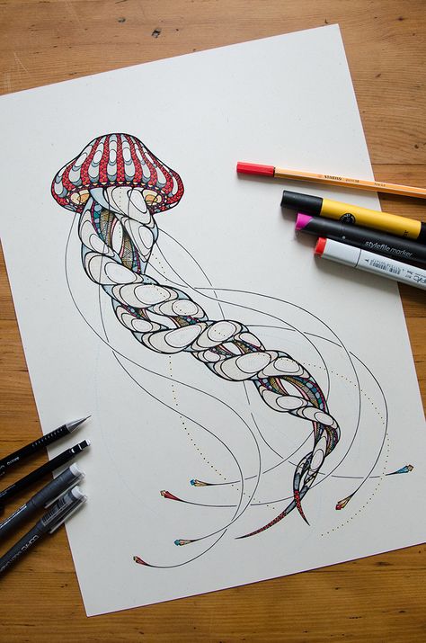 Jellyfish Drawing, Jellyfish Art, Tangle Art, Tangle Patterns, Zentangle Drawings, Zen Art, Zentangle Art, Zentangle Patterns, The Animals