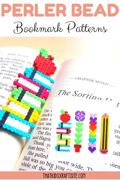 Perler Bead Bookmark Patterns - That Kids' Craft Site Easy Perler Beads Ideas Bookmark, Perler Beads Ideas Bookmark, Pearled Bead Bookmarks, Perler Bead Words, Teacher Perler Beads, Perler Bookmark Pattern, Square Perler Bead Patterns, Perler Bead Patterns Bookmark, Book Perler Beads