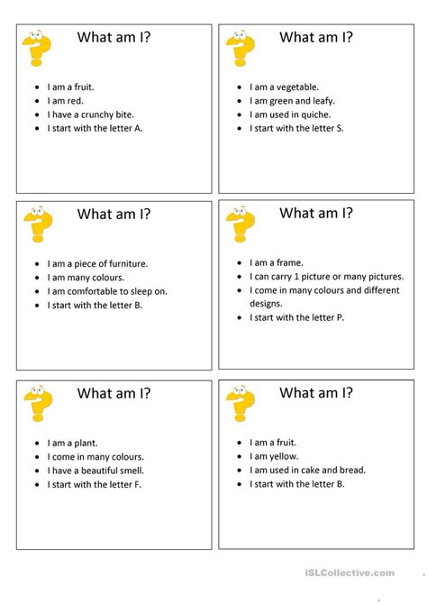 What am I Conversation Cards - English ESL Worksheets for distance learning and physical classrooms Aba Resources, English Conversation For Kids, English Teaching Materials, Esl Vocabulary, English Activities For Kids, English Conversation, Esl Activities, English Grammar Worksheets, Learning English For Kids