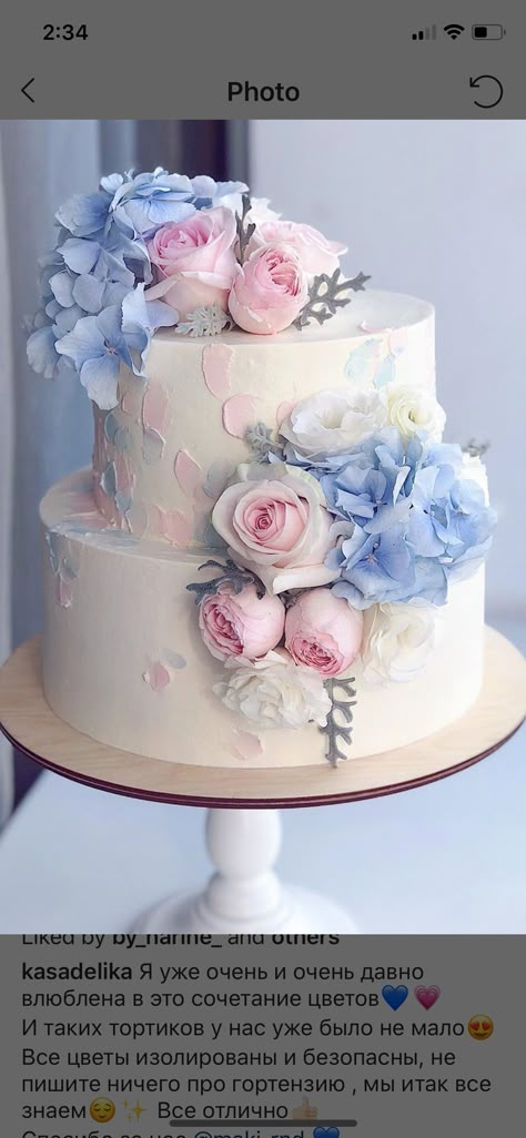 Dusty Blue And Blush Pink Wedding Cake, Blush And Blue Wedding Cake, Light Blue And Pink Wedding Cake, Wedding Cakes Pink And Blue, Blue Cake With Pink Flowers, Dusty Rose And Dusty Blue Wedding Cake, Pastel Wedding Cake Ideas, Dusty Blue And Pink Wedding Cake, Wedding Cake Blue And Pink