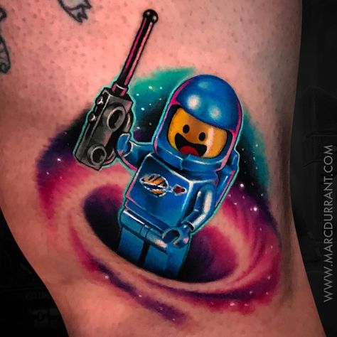 Lego Tattoo Ideas, Lego Spaceman, Lego Astronaut, Lego Tattoo, 20 Tattoo, Tattoos Creative, Astronaut Tattoo, Tattoo Power, Movie Tattoo