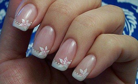 Floral print: Sales of nail polish have surged as women look for a low-cost way to update their look amid economic gloom French Tip Nail Designs, French Manicure Nails, Nagel Tips, Nail Art Designs Summer, Flower Nail Designs, Her Nails, White Nail Designs, Simple Nail Art Designs, Wedding Nails Design