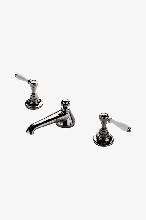 Easton | Waterworks Unique Bathroom Faucets, Waterworks Bathroom, Bathtub Filler, Black Porcelain, Bath Faucet, Metal Cross, Lavatory Faucet, Building A Deck, Unlacquered Brass