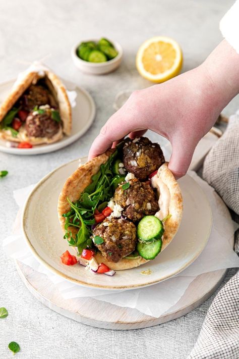 Meatball Salad, Ground Lamb Meatballs, Middle Eastern Meatballs, Lamb Meatballs Greek, Bbq Lamb, Baked Chicken Meatballs, Greek Meatballs, Lamb Meatballs, Ground Lamb