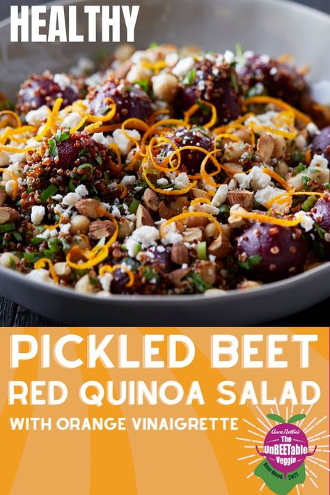 Red Quinoa Recipes, Red Beets Salad, Pickled Beet Salad, Red Quinoa Salad, Healthy Quinoa Salad, Pickled Beets Recipe, Red Cabbage Recipes, Orange Vinaigrette, Beet Salad Recipes