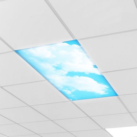 Fluorescent and LED lights are staples in many classrooms and offices, but their harsh glare and flickering light can cause eyestrain, headaches, and anxiety. Cover your lights with these fabric panels and create a calm and soothing environment perfect for focusing and concentrating! Calming Clouds Light Filters attach easily over standard ceiling fixtures with six sturdy, sewn-in magnets. Each set includes four 2' x 4' heat-resistant panels with four different cloud patterns in soothing shades of blue and soft white. For use with fluorescent and LED lights only.  Special Shipping Information: Item ships separately from other items in your order. Item cannot ship to a P.O. Box, APO, or PPO. Item may be subject to additional processing days.  Item is not eligible for expedited or internatio Garden Room Design, Sensory Room Equipment, 7th Grade English, Fluorescent Light Covers, Special Needs Toys, Clouds Light, Volunteer Projects, Led Ceiling Light Fixtures, Sensory Lights