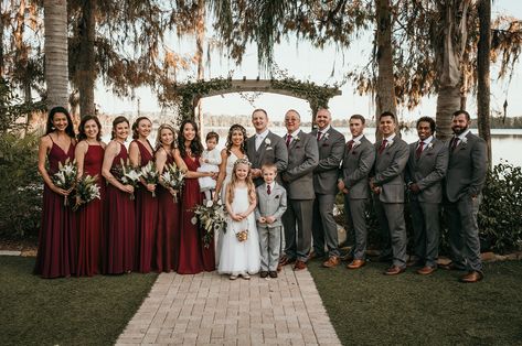 Burgundy Bridesmaid And Groomsmen, Maroon And Charcoal Grey Wedding, Cabernet Wedding Party, Wine Bridesmaid Dress With Groomsmen, Burgundy And Tan Wedding Party, Cabernet Bridal Party, Maroon Bridal Party, Grey And Burgundy Wedding, Burgundy Bridal Party