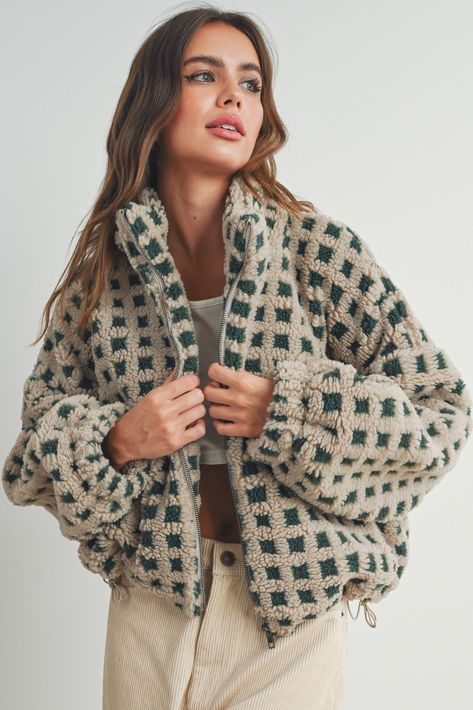 Fuzzy Sherpa Jacket Checkered Coat, Wardrobe Upgrade, Fleece Plaid, Sherpa Coat, Teddy Fleece, Jacket Zipper, Trendy Fall, Sherpa Jacket, Perfect Wardrobe