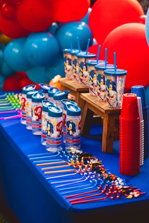 Sonic Party Bag Ideas, Sonic Treat Table, Sonic The Hedgehog Goodie Bags, Sonic Ideas Birthday Parties, Sonic Pool Party Ideas, Free Sonic Printables, Sonic The Hedgehog Pool Party, Sonic Birthday Party Favors, Sonic The Hedgehog Birthday Party Favors