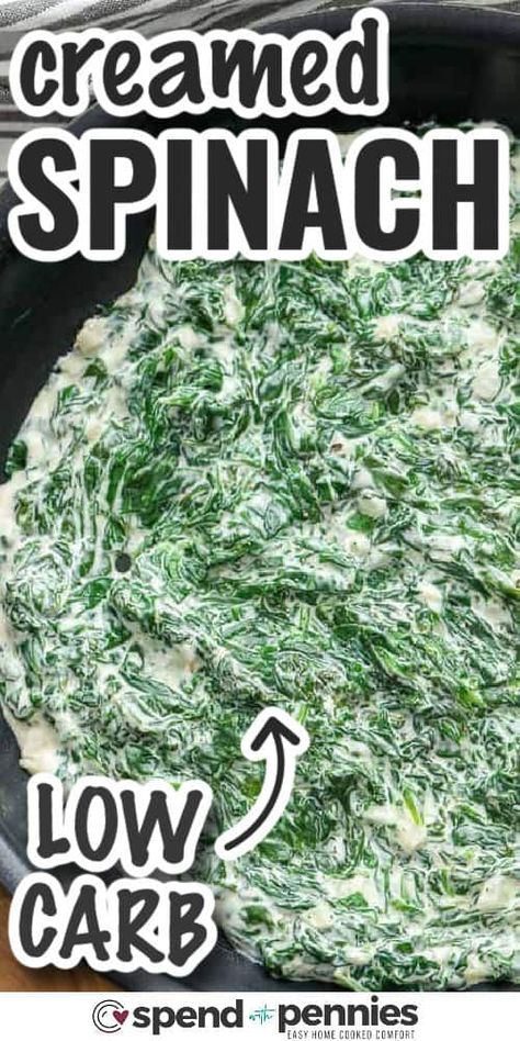 Whip up this creamed spinach recipe, blending sweet and savory spinach in a seasoned cream cheese sauce—it's a holiday classic. A speedy side dish for any main, it's healthy, delicious, and low carb for everyone to enjoy! Opt for one-skillet sides like this for time-saving and easy cleanup. #spendwithpennies #creamedspinachrecipe #creamedspinach #bestcreamedspinach Keto Creamed Spinach Recipe, Creamed Spinach Recipe Healthy, Healthy Creamed Spinach, Best Creamed Spinach Recipe, Easy Spinach Recipes, Keto Creamed Spinach, Creamed Spinach Recipe, Spinach Recipe, Keto Cream